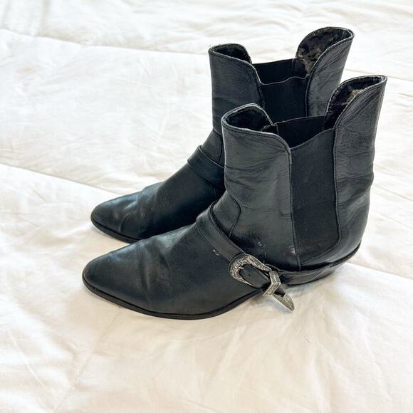 Zara Basic Black Leather Buckled Western Ankle Boots Women’s Size 9 - Picture 4 of 11